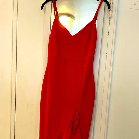 Strappy Frill Hem Midi Red Dress - Picture 4 of 9